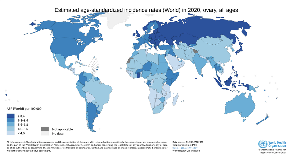 Kartbild med nya fall av &auml;ggstockscancer